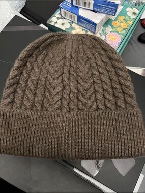 Men's Brown Cable Ribbed Cuff Beanie Hat